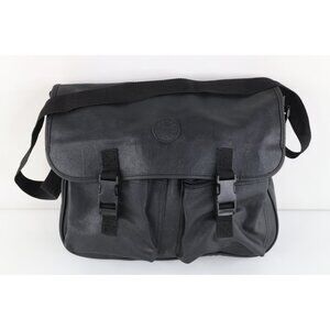 Vintage 90s Perry Ellis Spell Out Faux Leather Crossbody Messenger Bag Black